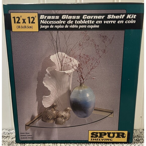 New Cool Brass Glass Corner Shelf Kit 12” X 12” Spur Shelving By Rubbermaid - Picture 1 of 7